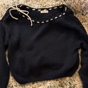 Hollister Women's Navy Sweater with Lace Detail